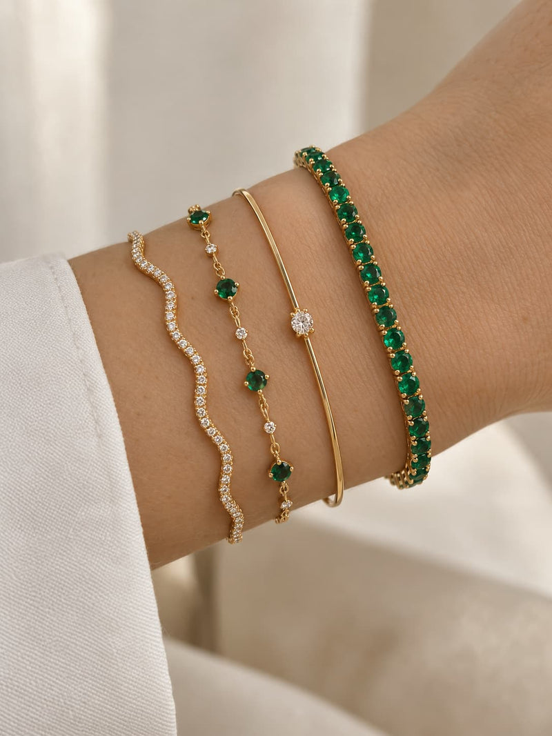 Aurora | Set di braccialetti vintage con zirconi verdi