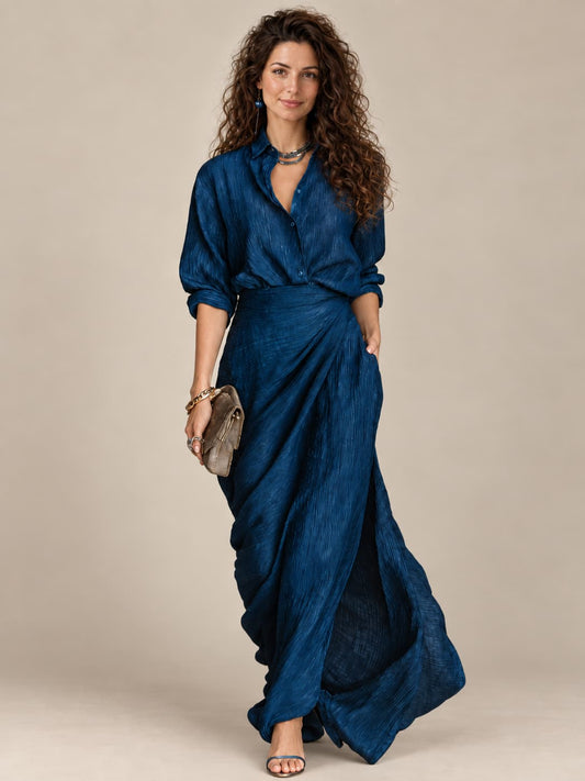 Céleste | Completo elegante composto da camicia e gonna lunga
