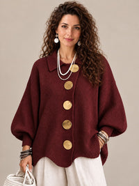 Stefania | Cardigan oversize con collo e bottoni metallici