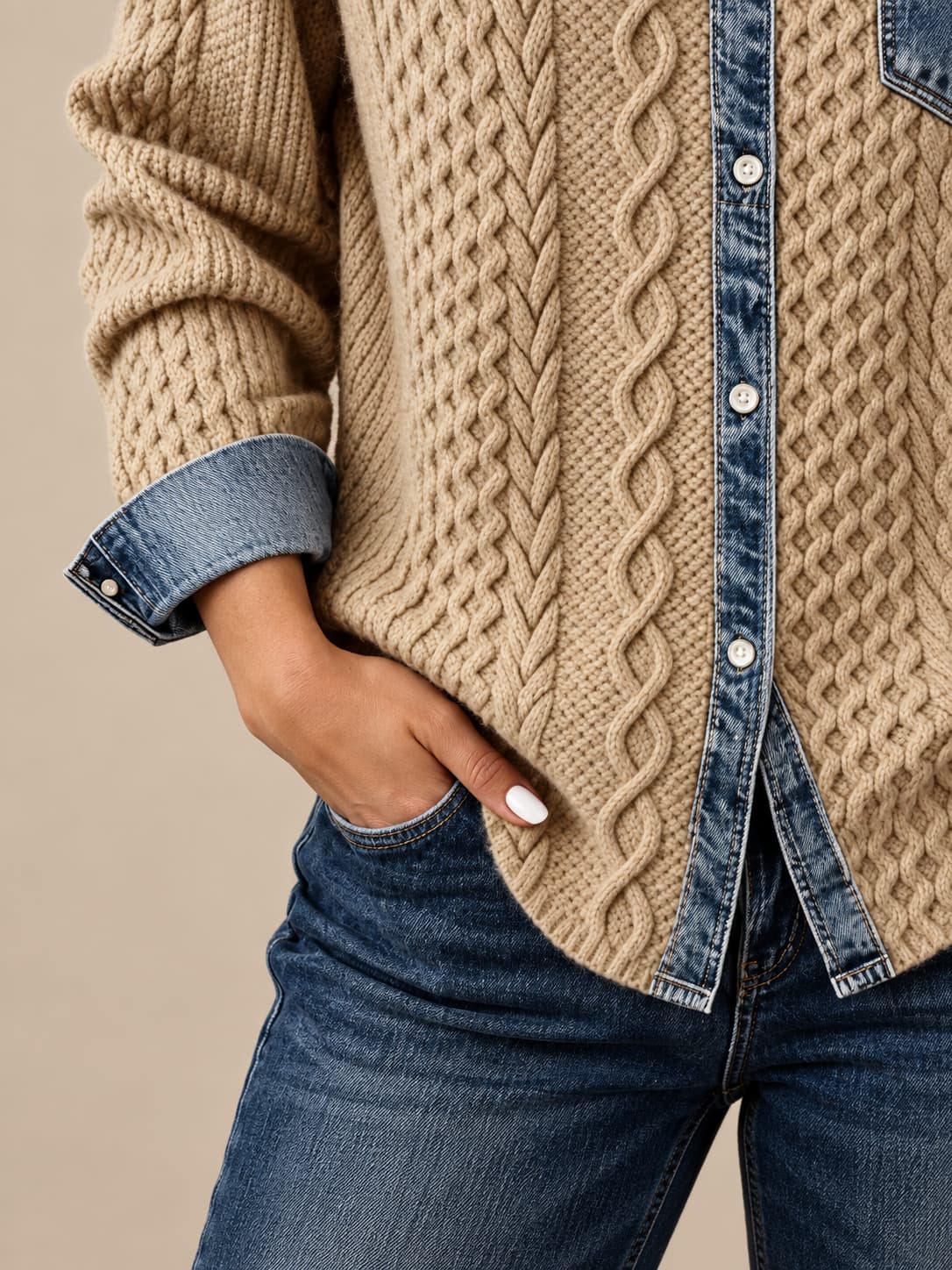 Ambra | Top in maglia patchwork con dettagli in denim