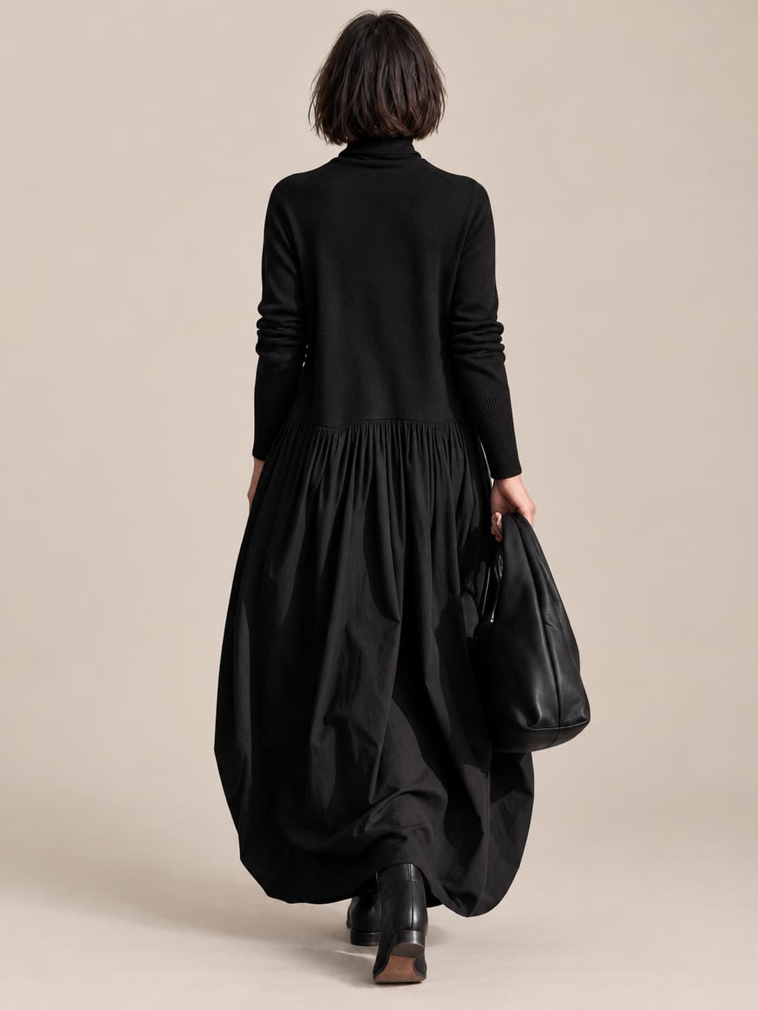 Ludovica | Abito lungo oversize con collo alto e tasche