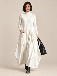 Ludovica | Abito lungo oversize con collo alto e tasche