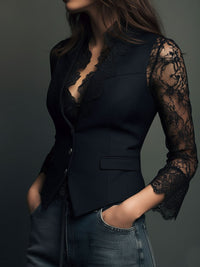 Noemi | Top blazer nero con maniche semitrasparenti
