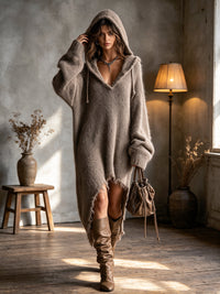 Camilla | Abito midi in felpa con cappuccio