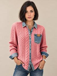 Ambra | Top in maglia patchwork con dettagli in denim