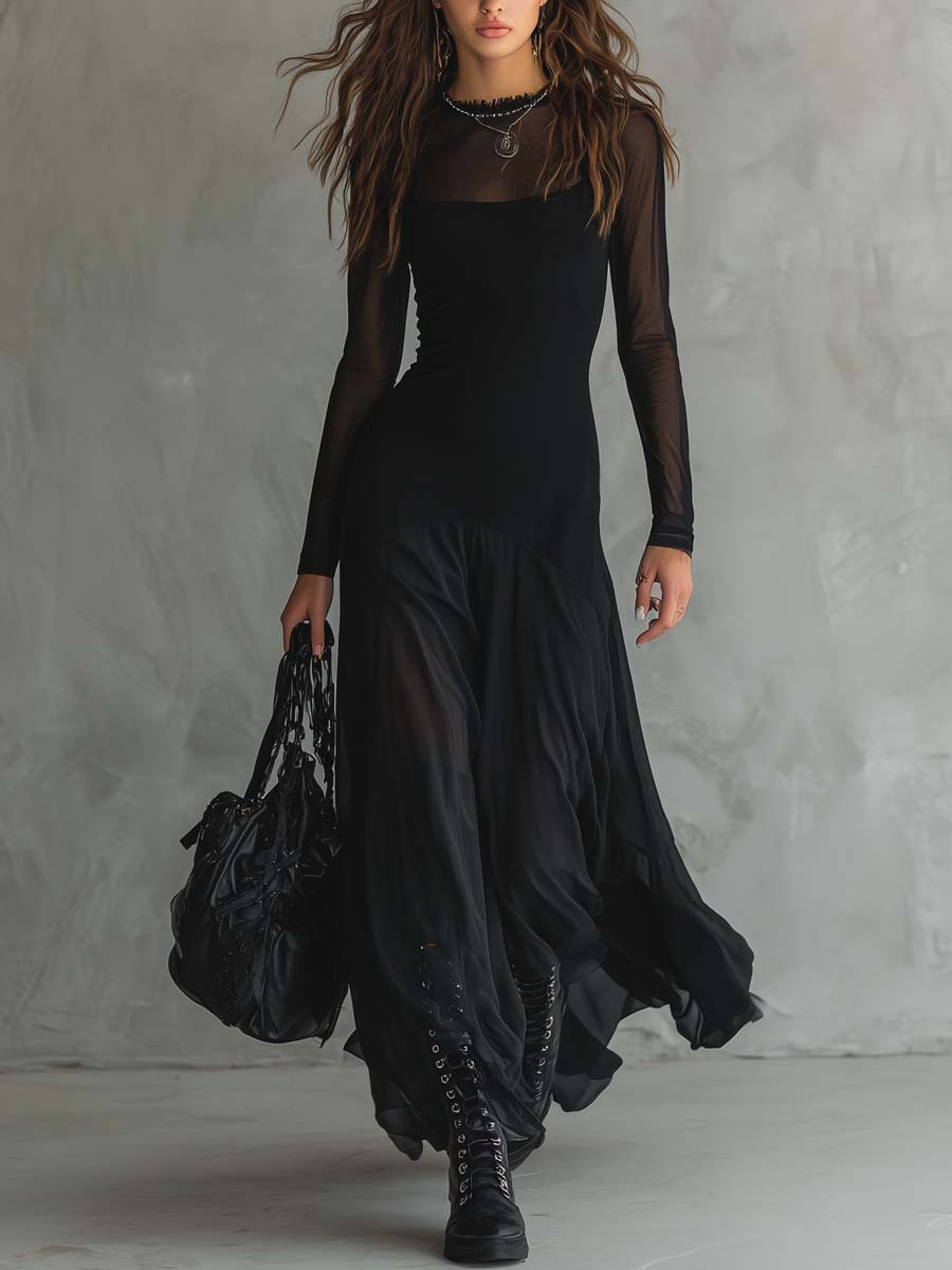 Neroa | Abito lungo e ampio in tulle nero