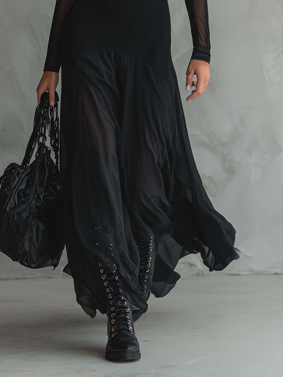 Neroa | Abito lungo e ampio in tulle nero