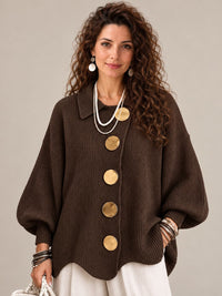 Stefania | Cardigan oversize con collo e bottoni metallici