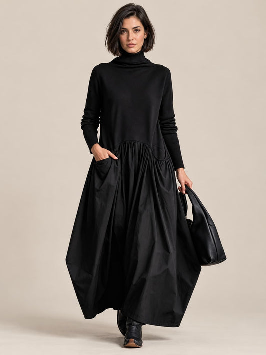 Ludovica | Abito lungo oversize con collo alto e tasche