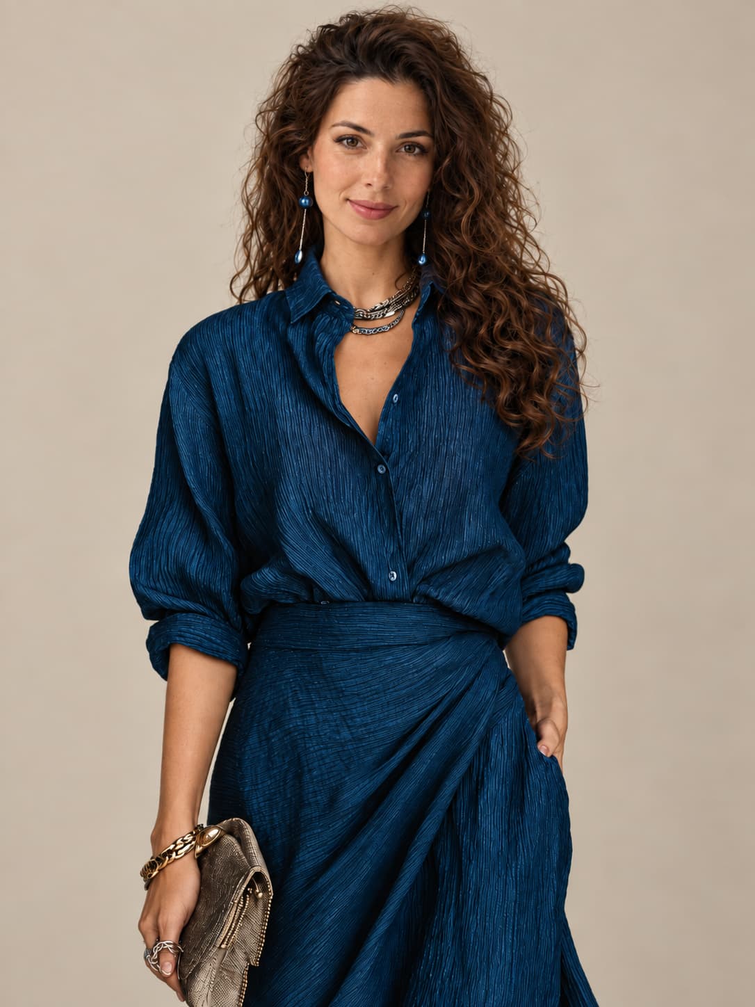 Céleste | Elegante completo composto da camicia e gonna lunga