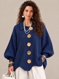 Stefania | Cardigan oversize con collo e bottoni metallici