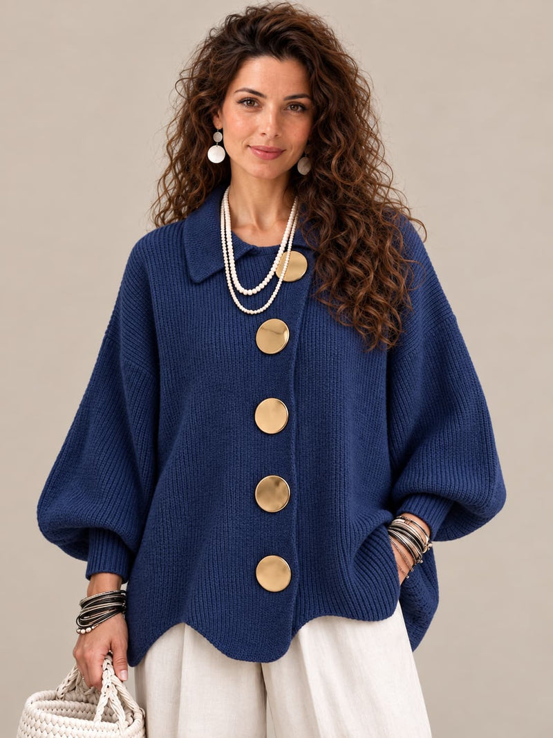 Stefania | Cardigan oversize con collo e bottoni metallici