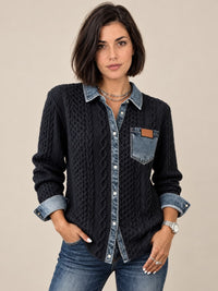 Ambra | Top in maglia patchwork con dettagli in denim