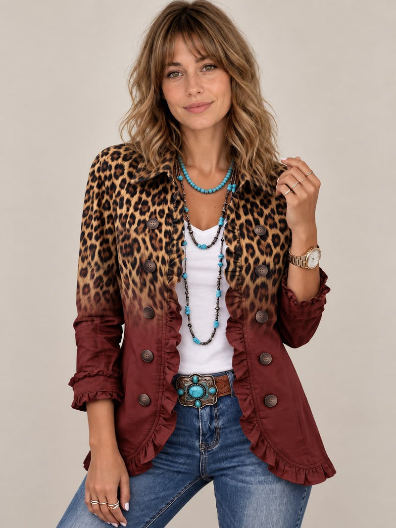 Tomasa | Giacca leopardata color vino con volant