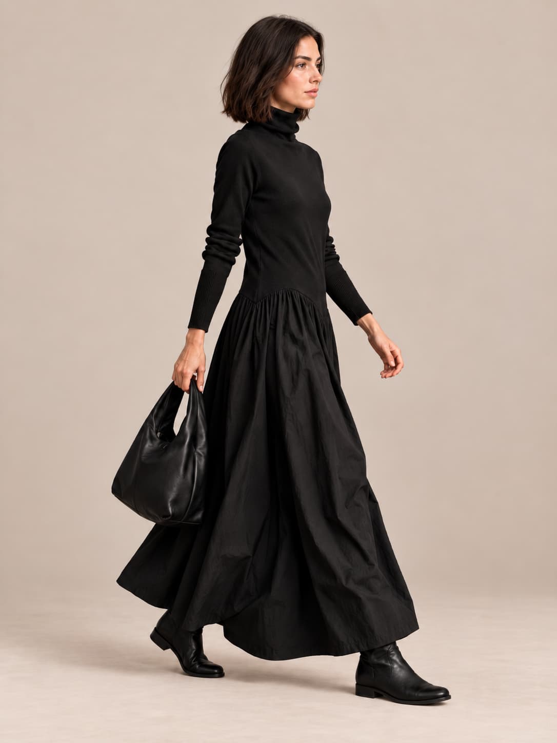 Ludovica | Abito lungo oversize con collo alto e tasche