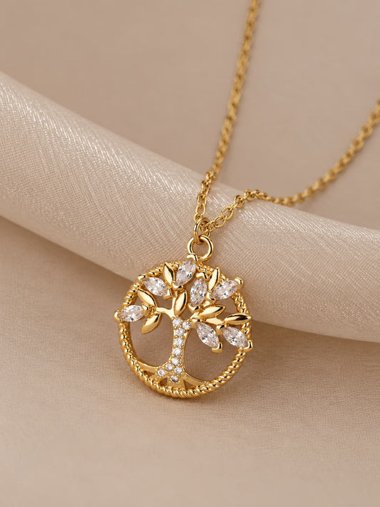 Nayara | Collana con ciondolo “Albero della Vita” in oro con cristalli
